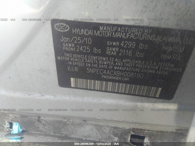 Photo 8 VIN: 5NPEC4ACXBH008190 - HYUNDAI SONATA 