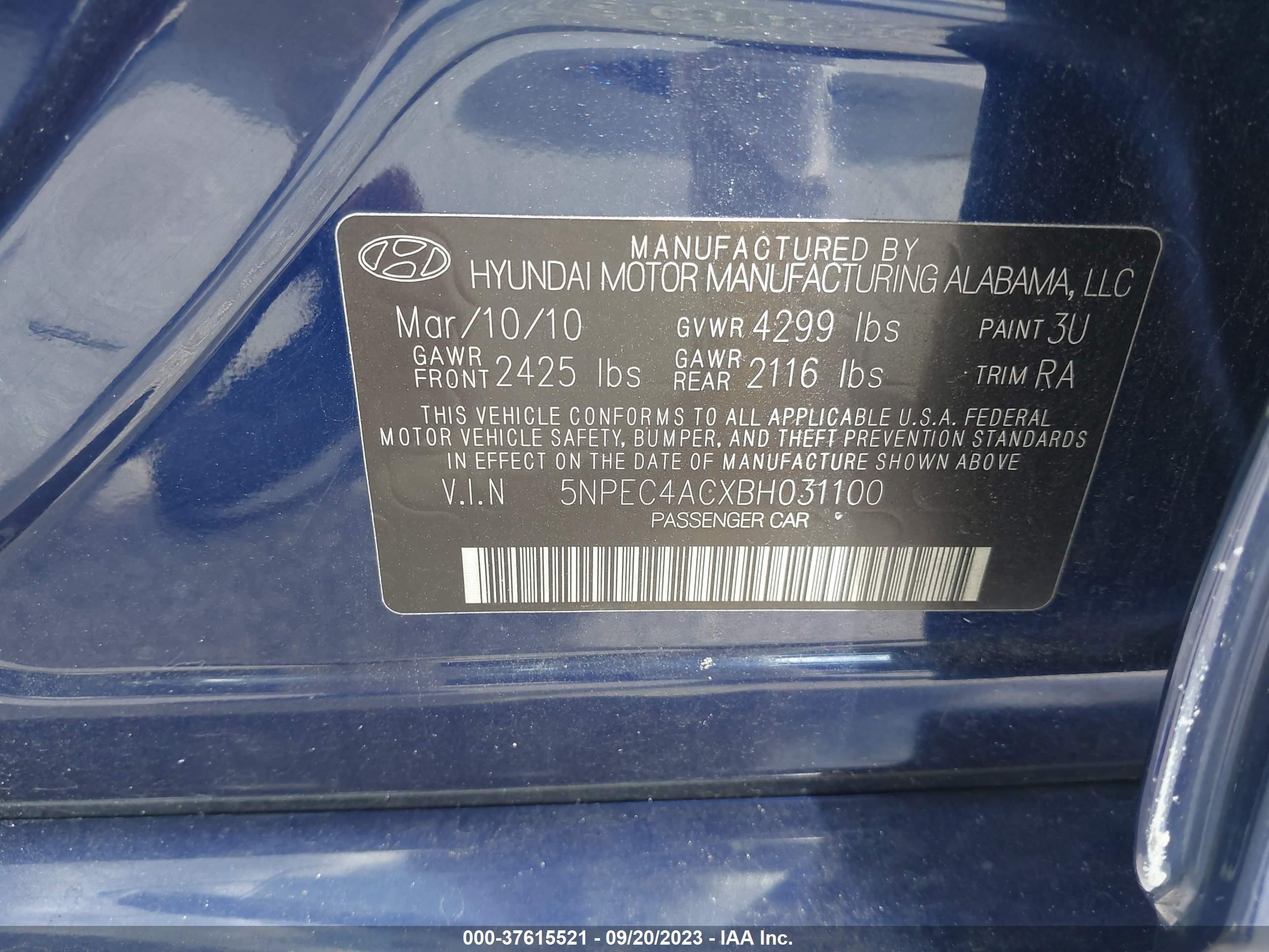 Photo 8 VIN: 5NPEC4ACXBH031100 - HYUNDAI SONATA 