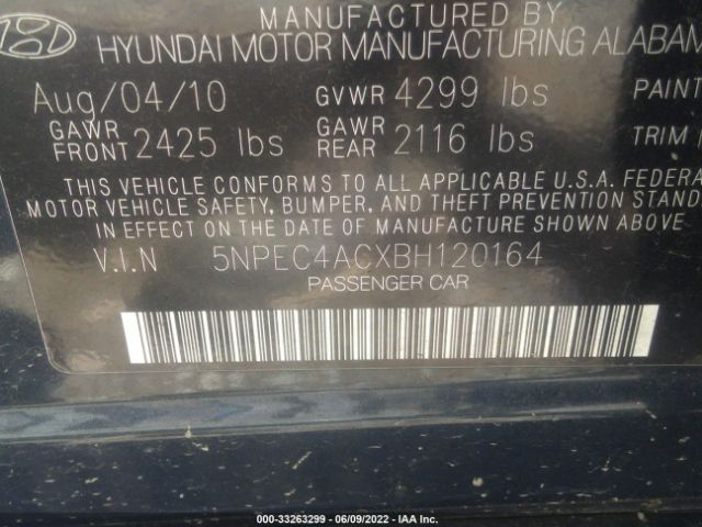 Photo 8 VIN: 5NPEC4ACXBH120164 - HYUNDAI SONATA 