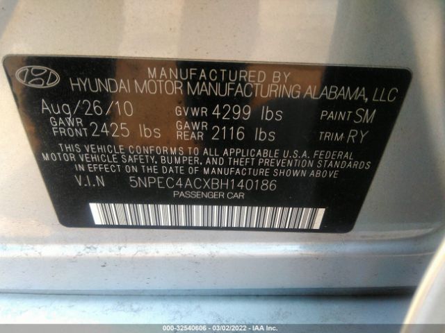 Photo 8 VIN: 5NPEC4ACXBH140186 - HYUNDAI SONATA 