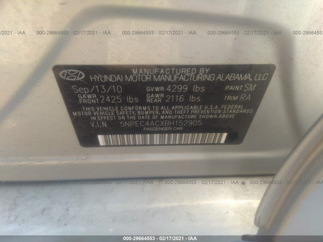 Photo 8 VIN: 5NPEC4ACXBH152905 - HYUNDAI SONATA 