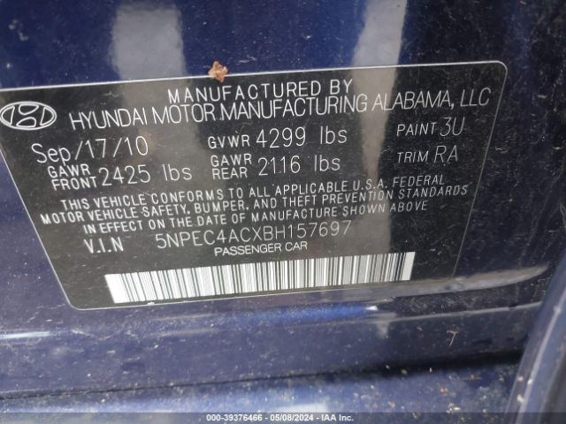 Photo 8 VIN: 5NPEC4ACXBH157697 - HYUNDAI SONATA 