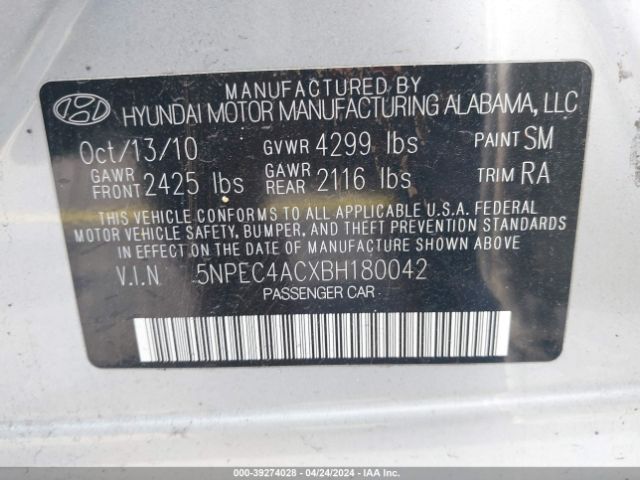 Photo 8 VIN: 5NPEC4ACXBH180042 - HYUNDAI SONATA 