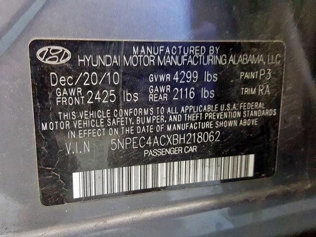 Photo 9 VIN: 5NPEC4ACXBH218062 - HYUNDAI SONATA SE 