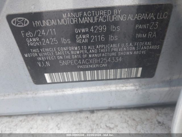 Photo 8 VIN: 5NPEC4ACXBH254334 - HYUNDAI SONATA 