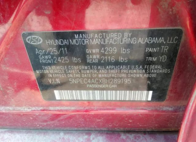 Photo 8 VIN: 5NPEC4ACXBH289195 - HYUNDAI SONATA 