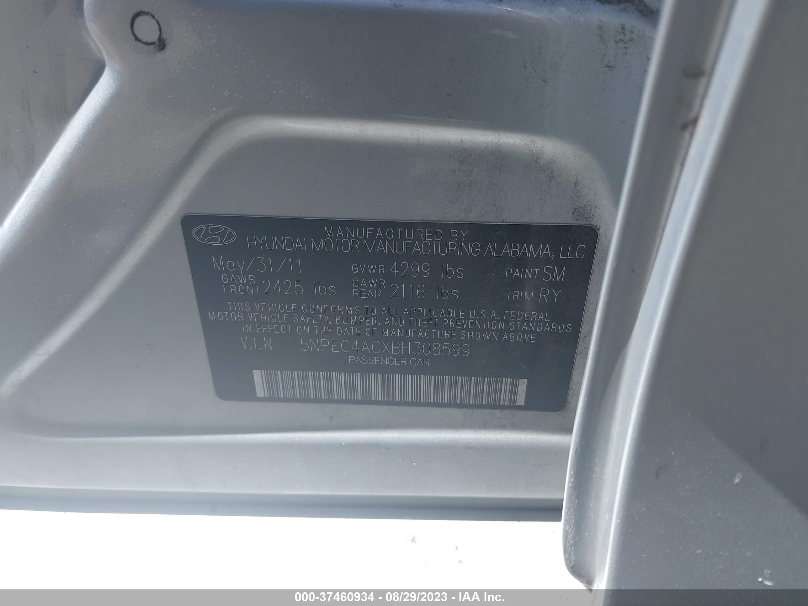 Photo 8 VIN: 5NPEC4ACXBH308599 - HYUNDAI SONATA 