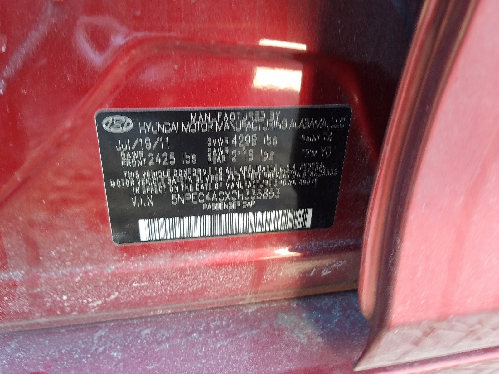 Photo 9 VIN: 5NPEC4ACXCH335853 - HYUNDAI SONATA SE 