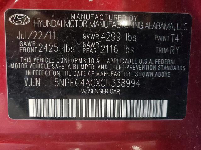 Photo 11 VIN: 5NPEC4ACXCH338994 - HYUNDAI SONATA SE 