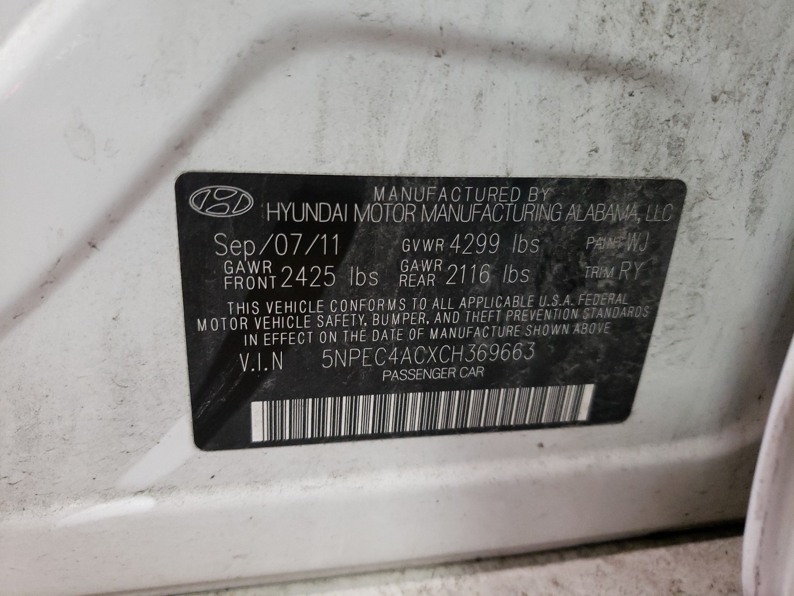 Photo 9 VIN: 5NPEC4ACXCH369663 - HYUNDAI SONATA SE 