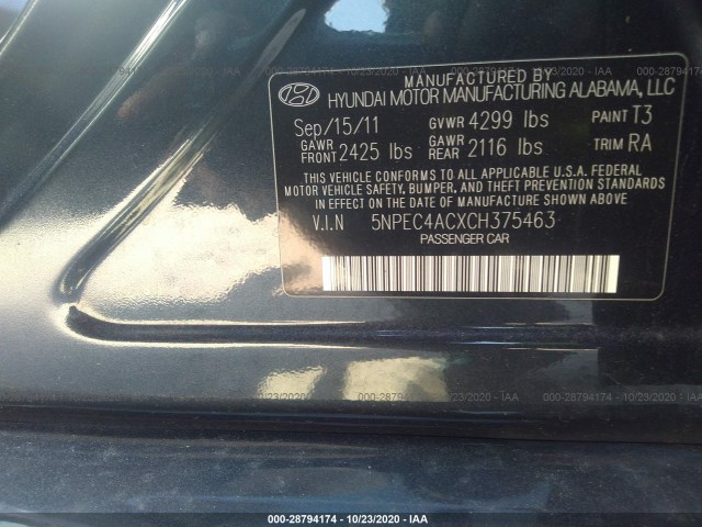 Photo 8 VIN: 5NPEC4ACXCH375463 - HYUNDAI SONATA 