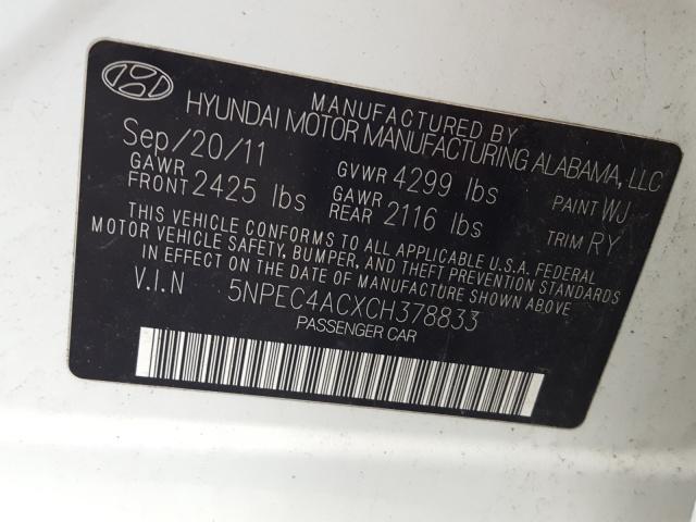 Photo 9 VIN: 5NPEC4ACXCH378833 - HYUNDAI SONATA SE 