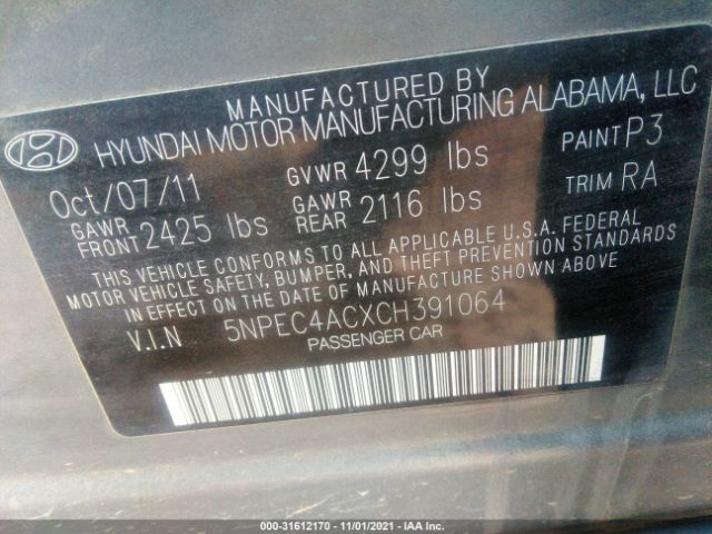 Photo 8 VIN: 5NPEC4ACXCH391064 - HYUNDAI SONATA 