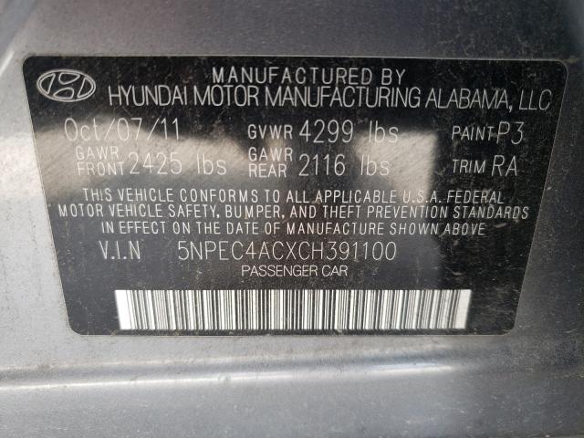 Photo 9 VIN: 5NPEC4ACXCH391100 - HYUNDAI SONATA SE 