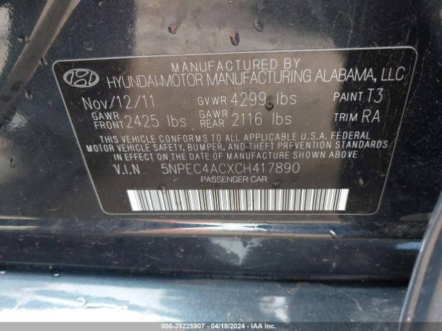 Photo 8 VIN: 5NPEC4ACXCH417890 - HYUNDAI SONATA 