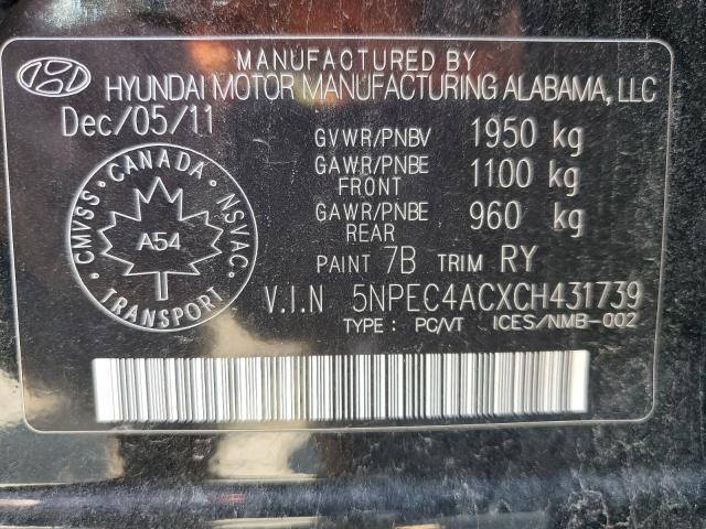 Photo 11 VIN: 5NPEC4ACXCH431739 - HYUNDAI SONATA 