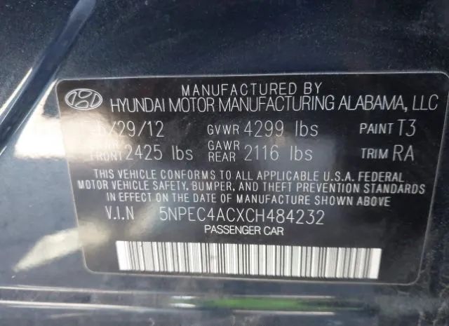 Photo 8 VIN: 5NPEC4ACXCH484232 - HYUNDAI SONATA 