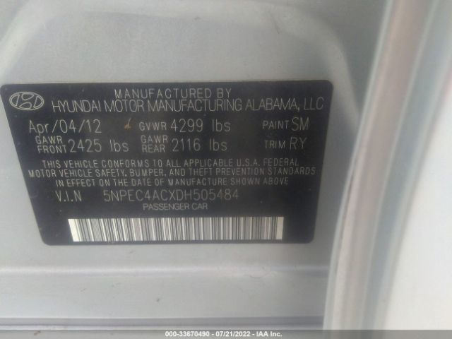 Photo 8 VIN: 5NPEC4ACXDH505484 - HYUNDAI SONATA 