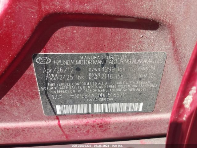 Photo 8 VIN: 5NPEC4ACXDH518851 - HYUNDAI SONATA 