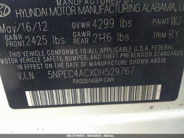 Photo 8 VIN: 5NPEC4ACXDH529767 - HYUNDAI SONATA 