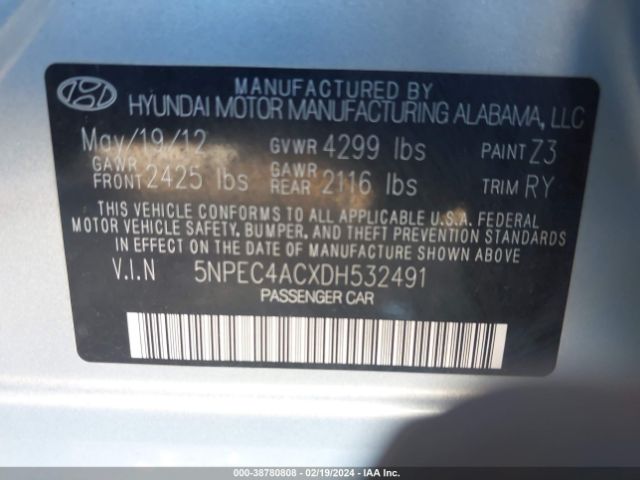 Photo 8 VIN: 5NPEC4ACXDH532491 - HYUNDAI SONATA 