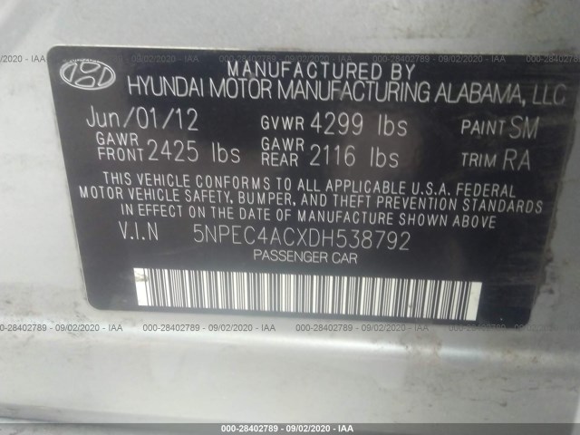 Photo 8 VIN: 5NPEC4ACXDH538792 - HYUNDAI SONATA 