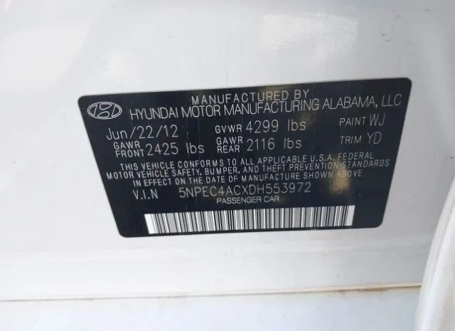 Photo 8 VIN: 5NPEC4ACXDH553972 - HYUNDAI SONATA 