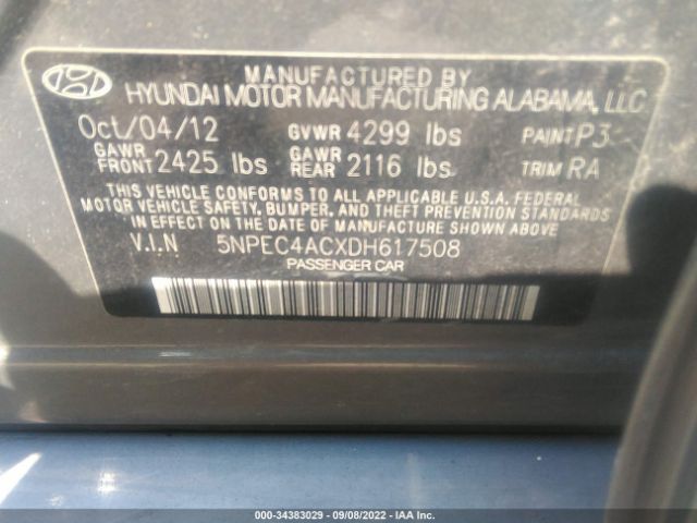 Photo 8 VIN: 5NPEC4ACXDH617508 - HYUNDAI SONATA 