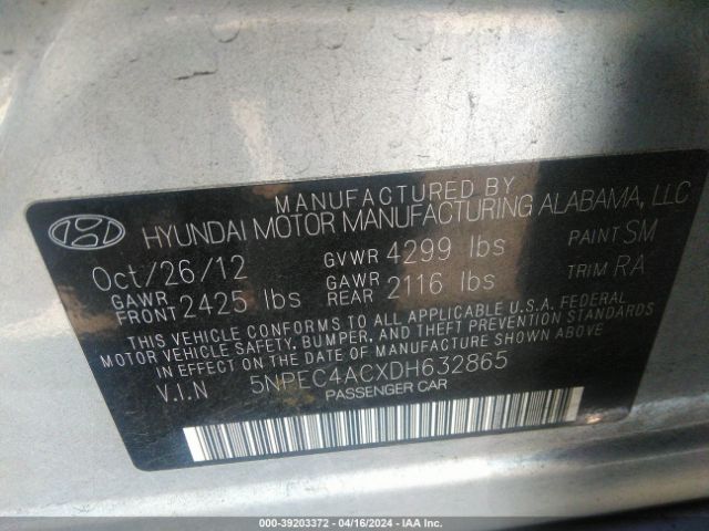 Photo 8 VIN: 5NPEC4ACXDH632865 - HYUNDAI SONATA 