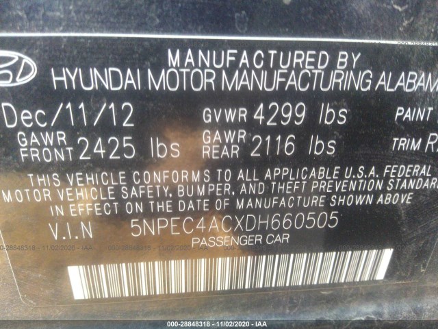 Photo 8 VIN: 5NPEC4ACXDH660505 - HYUNDAI SONATA 