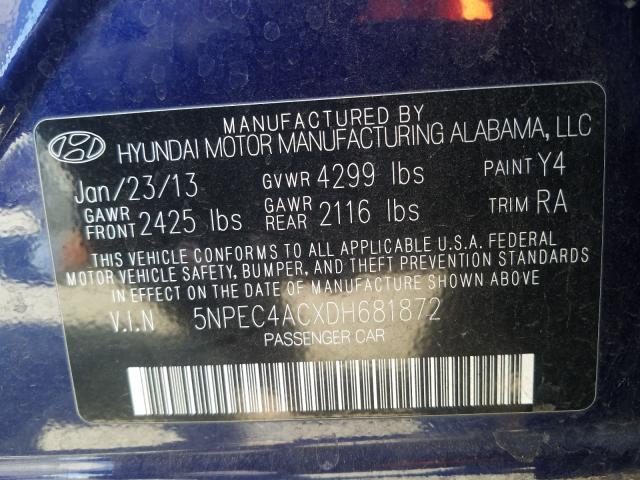 Photo 9 VIN: 5NPEC4ACXDH681872 - HYUNDAI SONATA SE 