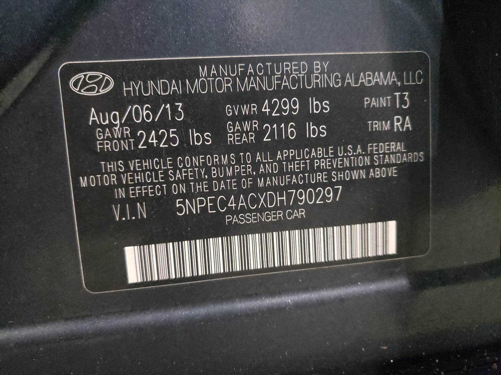 Photo 9 VIN: 5NPEC4ACXDH790297 - HYUNDAI SONATA SE 