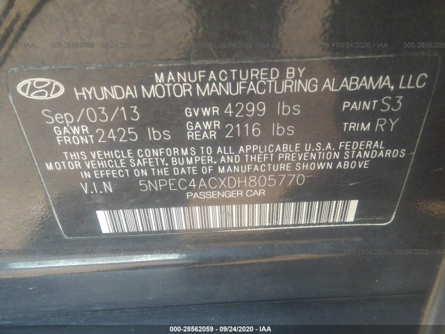 Photo 8 VIN: 5NPEC4ACXDH805770 - HYUNDAI SONATA 