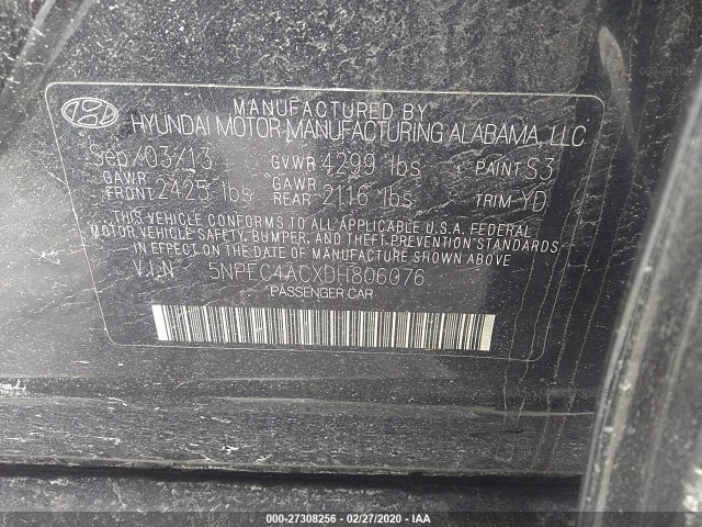 Photo 8 VIN: 5NPEC4ACXDH806076 - HYUNDAI SONATA 