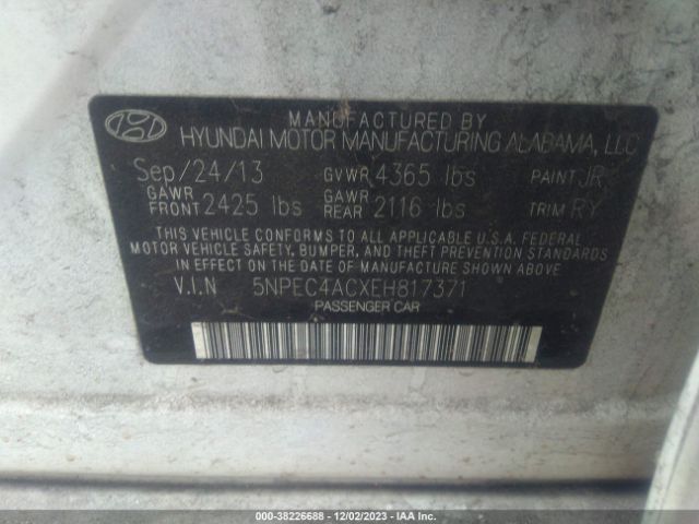 Photo 8 VIN: 5NPEC4ACXEH817371 - HYUNDAI SONATA 