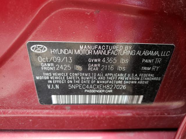 Photo 9 VIN: 5NPEC4ACXEH827026 - HYUNDAI SONATA SE 