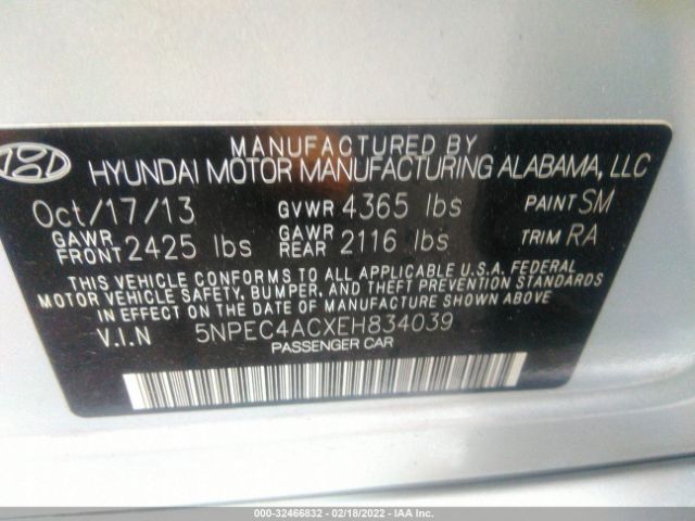 Photo 8 VIN: 5NPEC4ACXEH834039 - HYUNDAI SONATA 