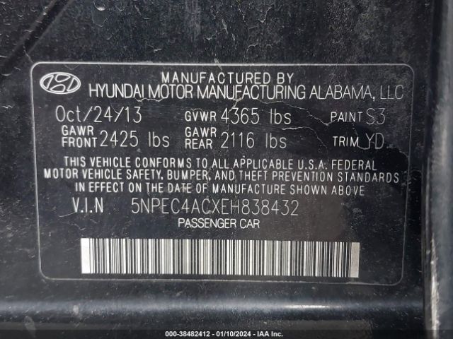 Photo 8 VIN: 5NPEC4ACXEH838432 - HYUNDAI SONATA 