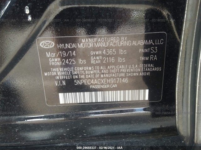 Photo 8 VIN: 5NPEC4ACXEH917146 - HYUNDAI SONATA 