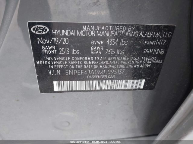 Photo 8 VIN: 5NPEF4JA0MH095137 - HYUNDAI SONATA 