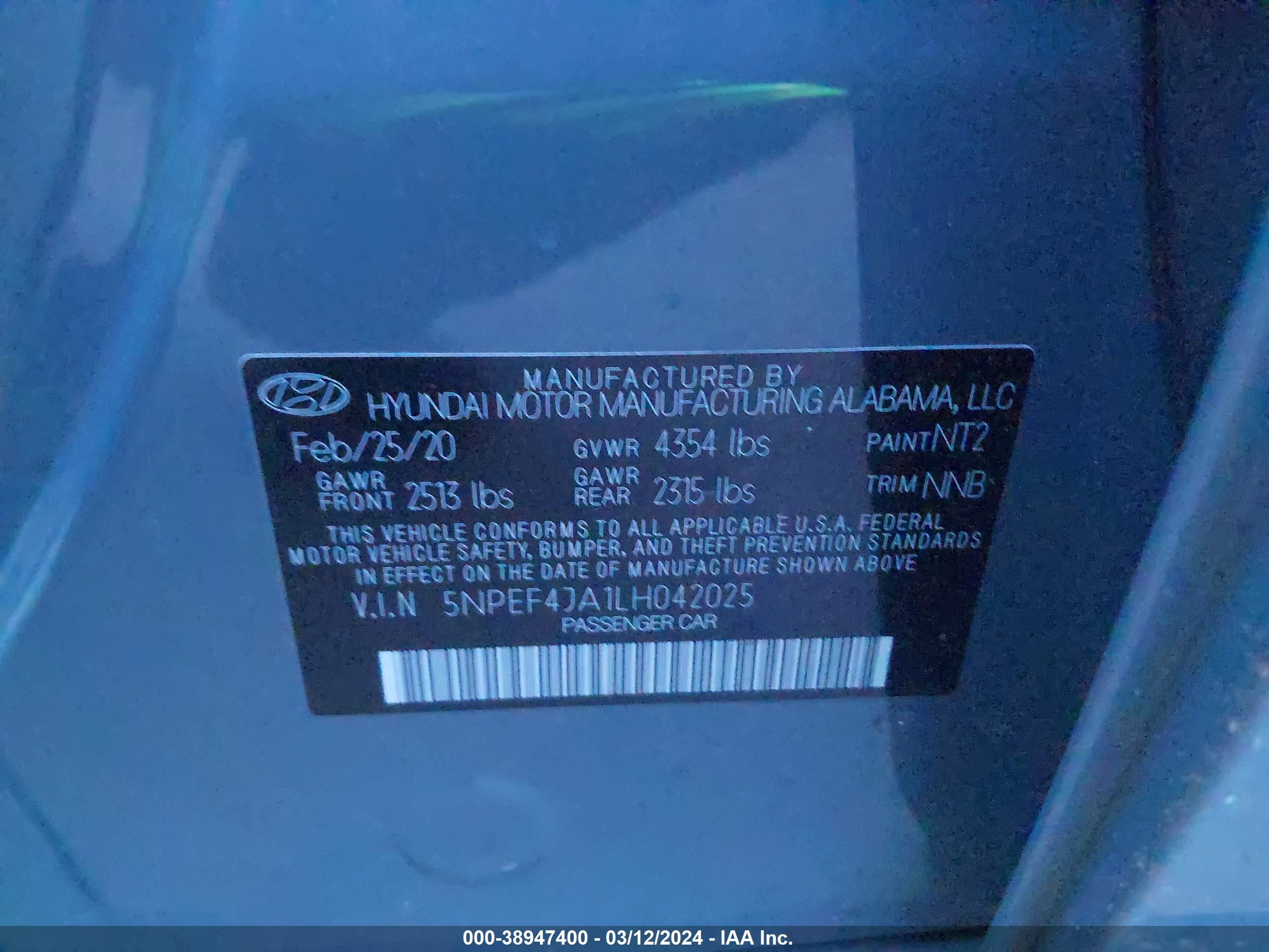 Photo 8 VIN: 5NPEF4JA1LH042025 - HYUNDAI SONATA 