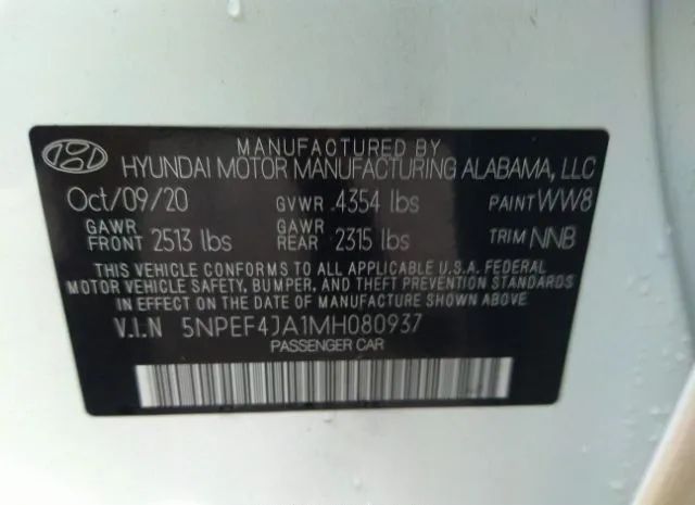 Photo 8 VIN: 5NPEF4JA1MH080937 - HYUNDAI SONATA 