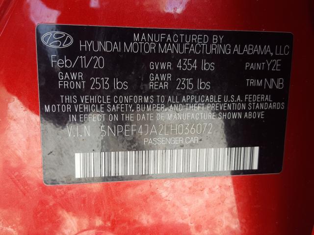 Photo 9 VIN: 5NPEF4JA2LH036072 - HYUNDAI SONATA SEL 