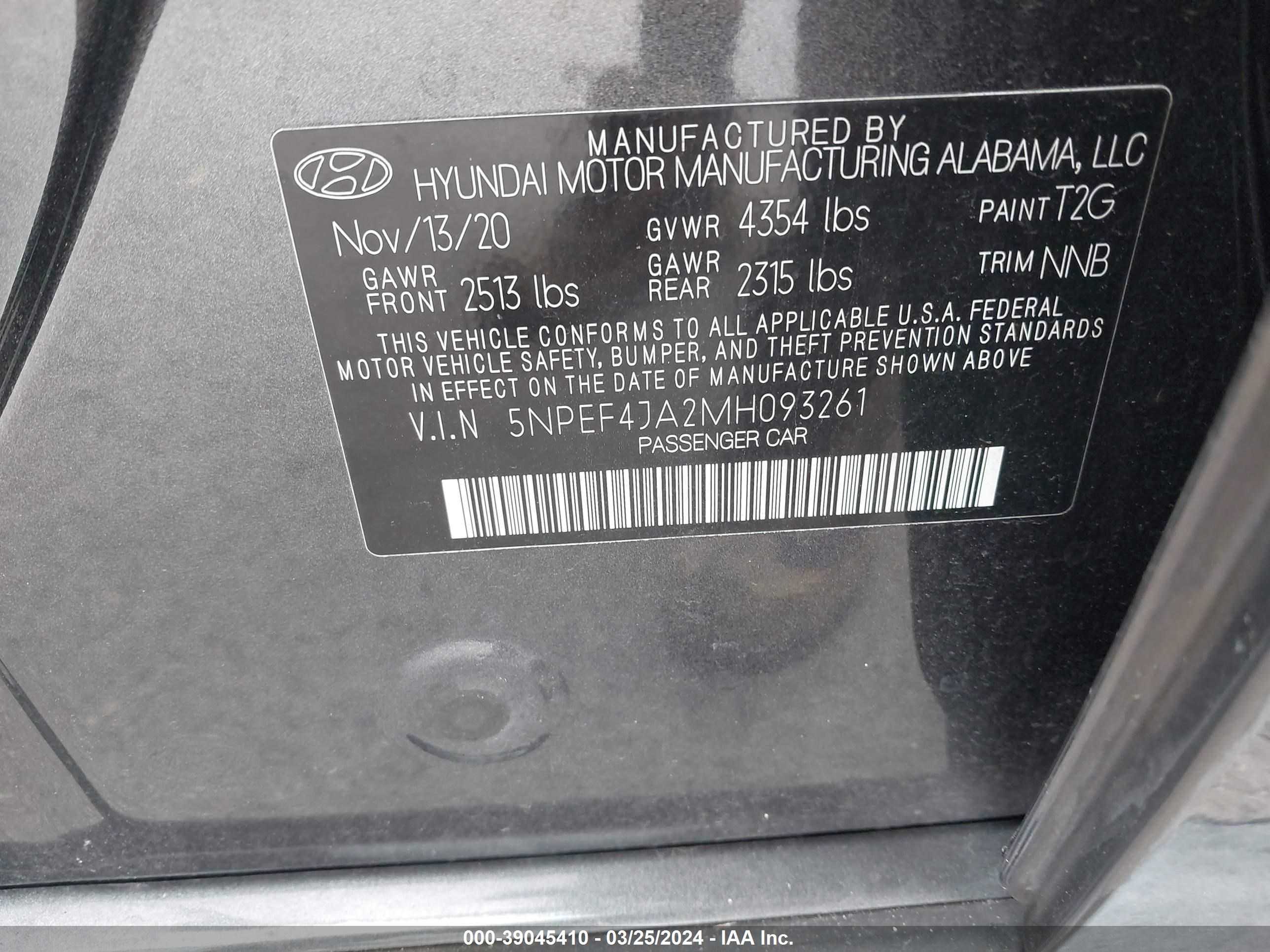 Photo 8 VIN: 5NPEF4JA2MH093261 - HYUNDAI SONATA 