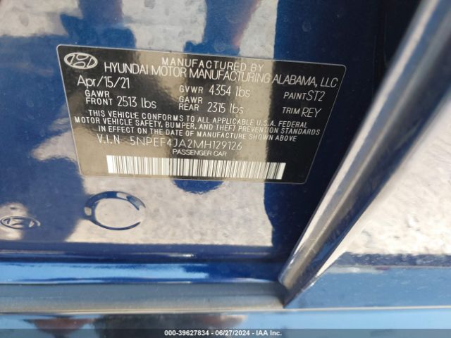 Photo 8 VIN: 5NPEF4JA2MH129126 - HYUNDAI SONATA 