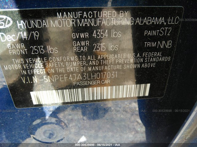 Photo 8 VIN: 5NPEF4JA3LH017031 - HYUNDAI SONATA 