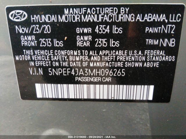 Photo 8 VIN: 5NPEF4JA3MH096265 - HYUNDAI SONATA 