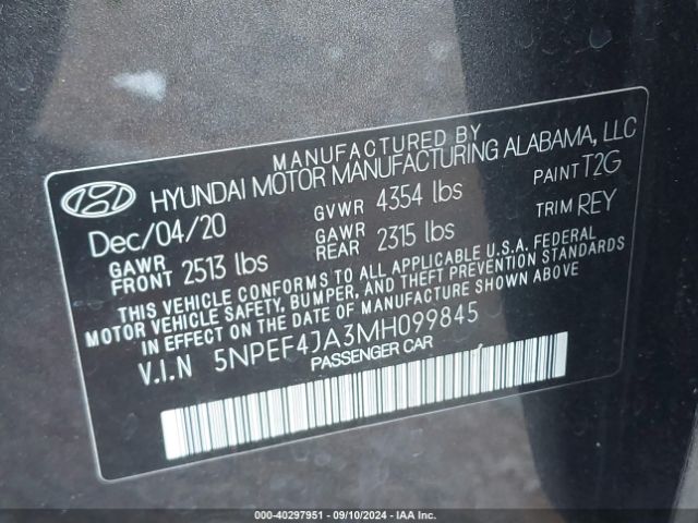 Photo 8 VIN: 5NPEF4JA3MH099845 - HYUNDAI SONATA 