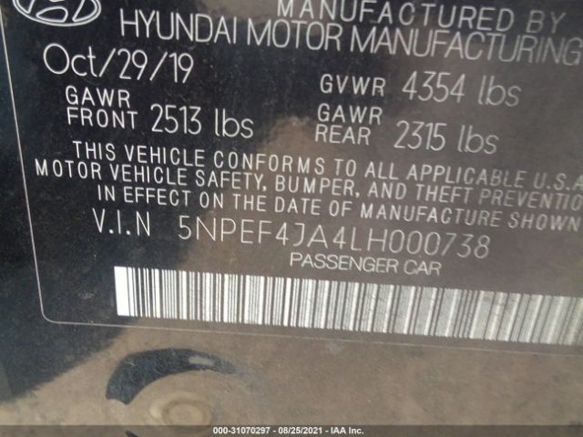 Photo 8 VIN: 5NPEF4JA4LH000738 - HYUNDAI SONATA 