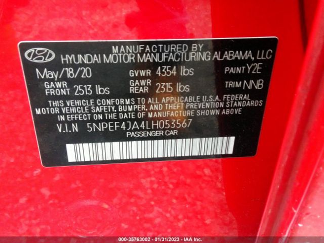 Photo 8 VIN: 5NPEF4JA4LH053567 - HYUNDAI SONATA 